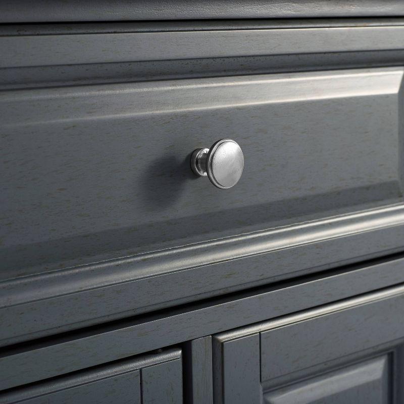 One Allium Way® Kitchen Island With Storage Shelves, Microwave Stand, Coffee Bar, Gray - Birch Veneer, Marble Finish, 2 Drawers & 3 Cabinets, Brushed Nickel Hardware