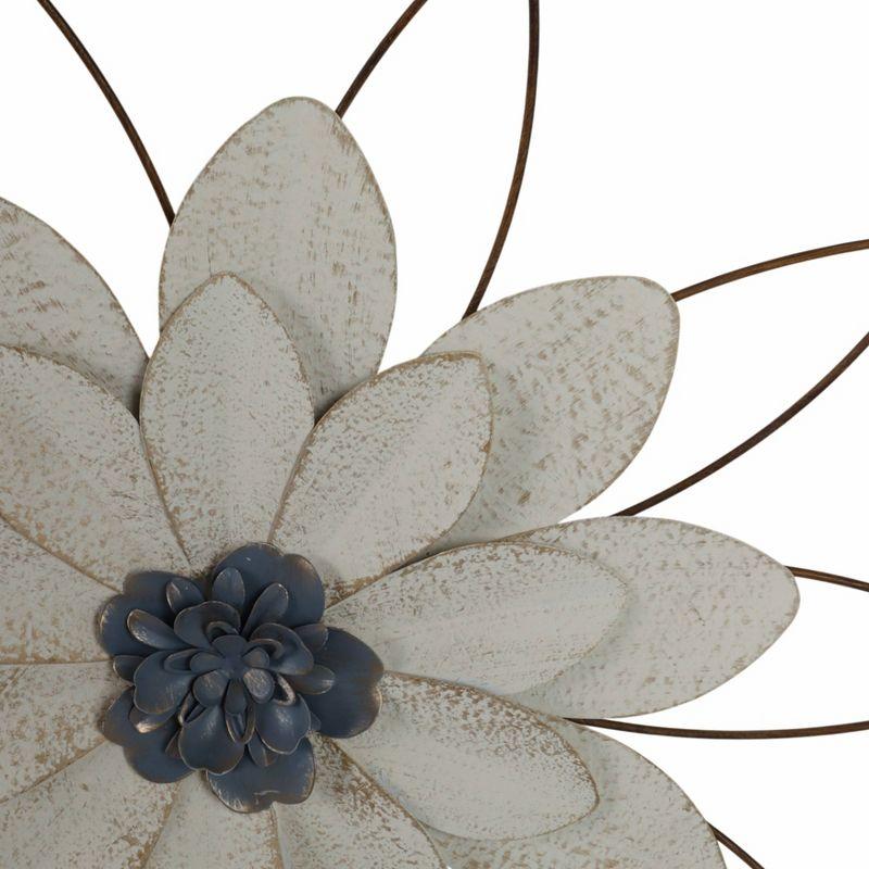 SAGEBROOK HOME 25" Metal Wall Flower White/Blue: Contemporary Iron Art, Abstract Summer Decor, Spot Clean