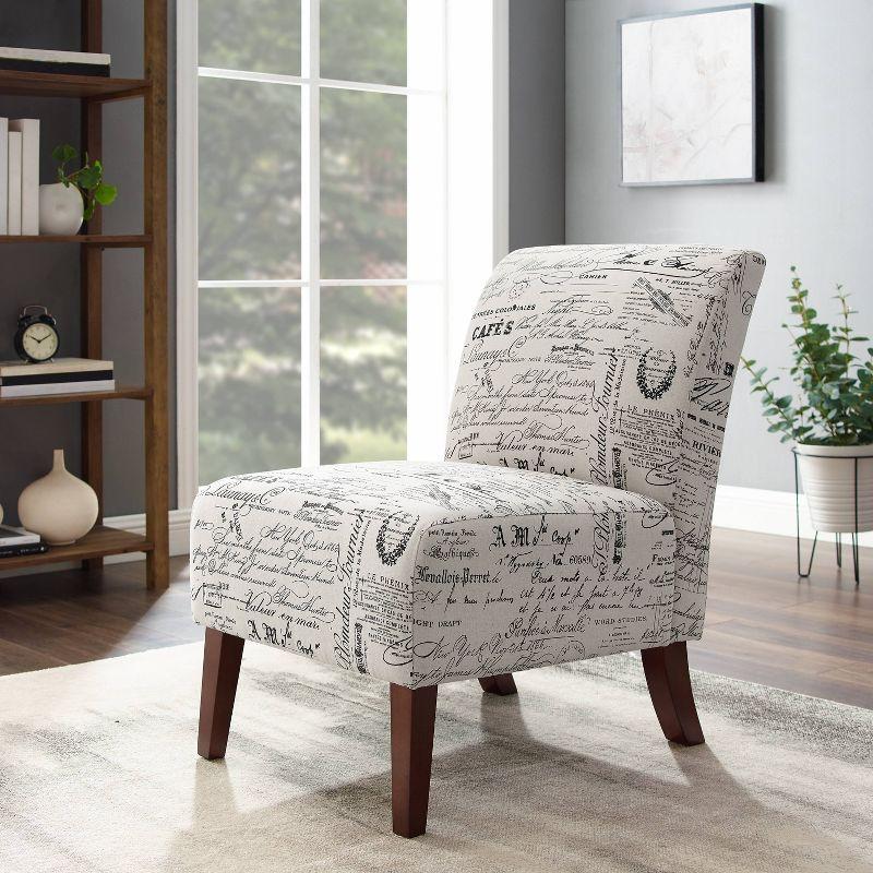 Beige Script Print Slipper Chair with Dark Walnut Wood Legs