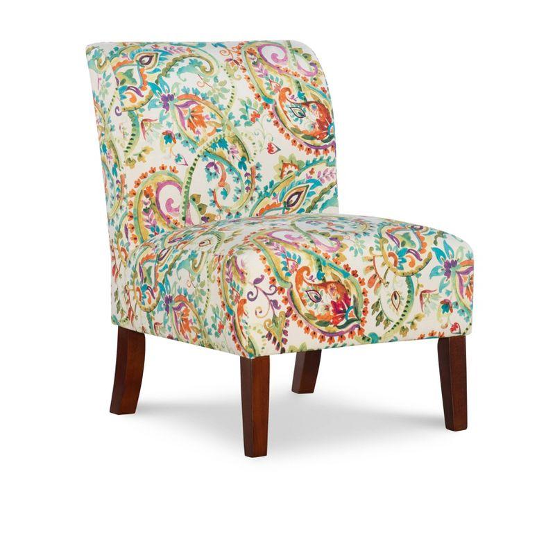 Julie Red and Blue Floral Slipper Accent Chair with Walnut Legs