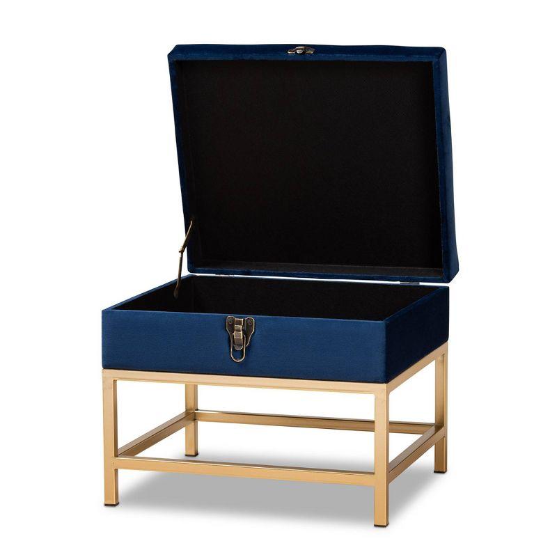Baxton Studio Aliana Fabric and Metal Ottoman Navy Blue/Gold  Velvet Upholstered Bench, No Assembly Required