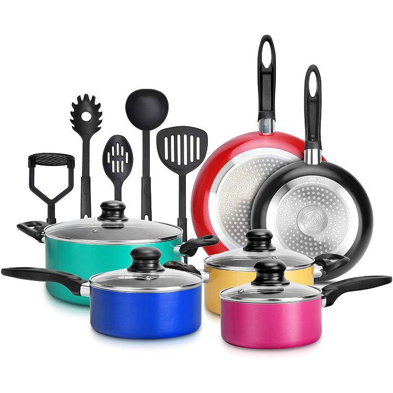 NutriChef 15-Piece Multicolor Nonstick Aluminum Cookware Set