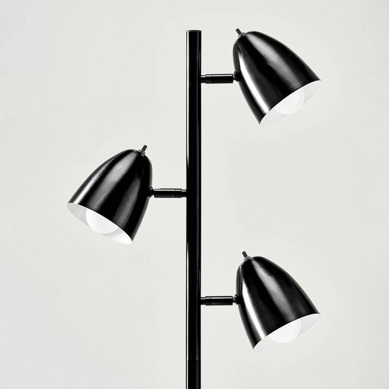 Brightech Jacob 64" Modern 3-Light Adjustable LED Floor Lamp with Black Finish and Metal Cone Shades, Bulbs Included