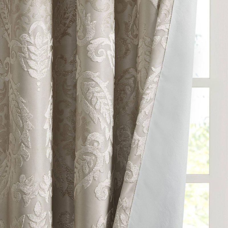 Madison Park Amelia Knitted Jacquard Paisley Total Blackout Grommet Top Single Curtain Panel