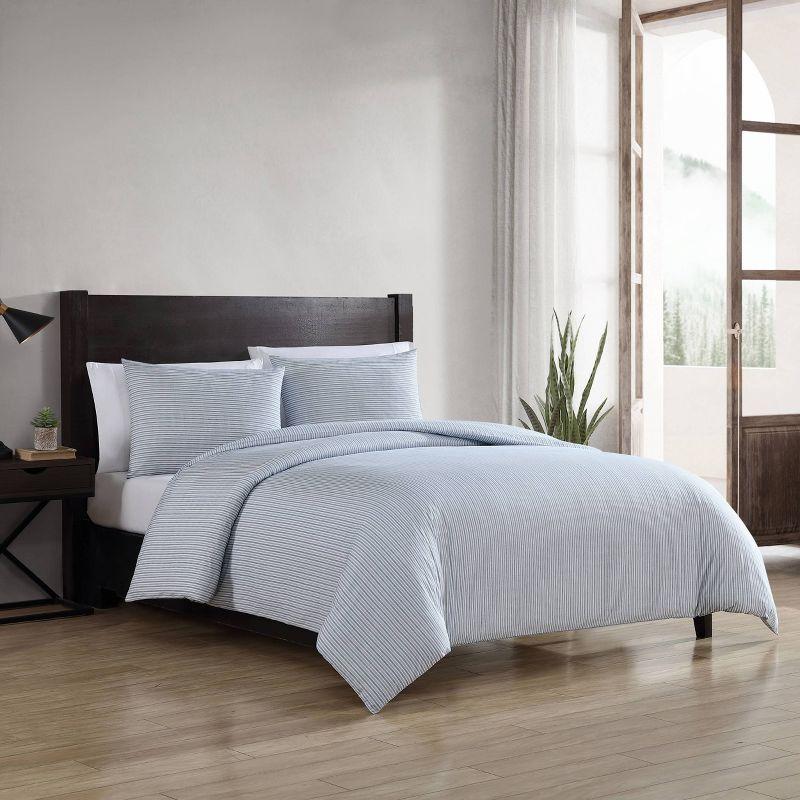 Eddie Bauer Eddie Bauer Ticking Stripe Navy Cotton Percale Duvet Cover Set