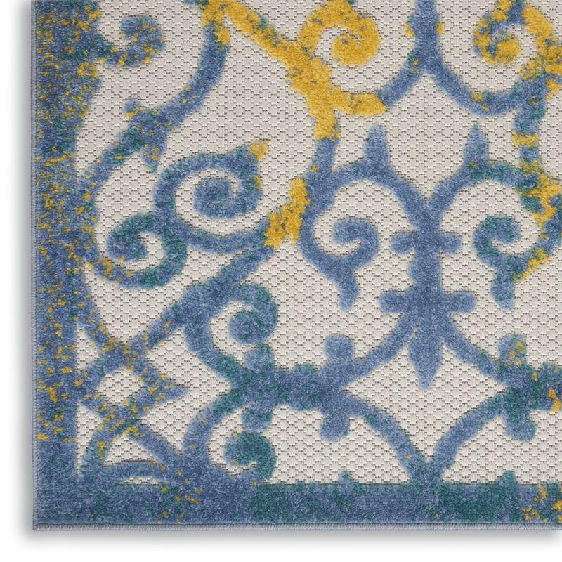 Aloha Ivory Blue Floral 9' x 12' Reversible Outdoor Rug