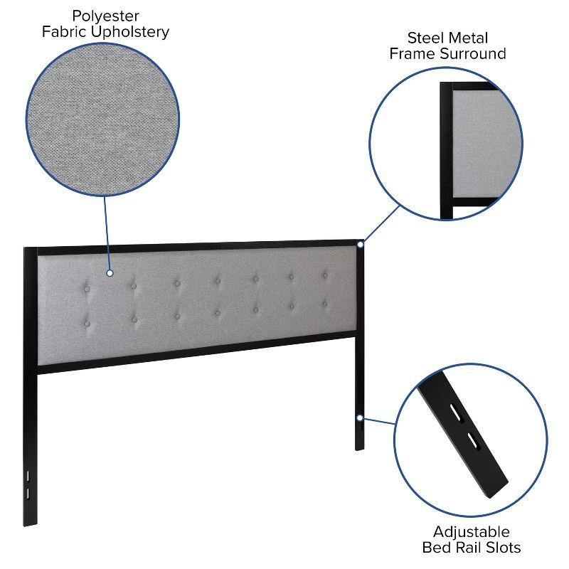 Flash Furniture Bristol Metal Tufted Upholstered King Size Headboard in Light Gray Fabric