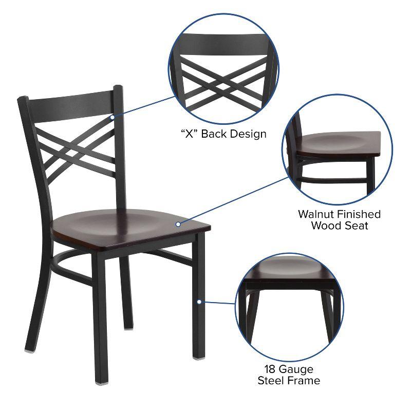 Elevate 32'' Black Steel and Walnut Wood Cross Back Side Chair