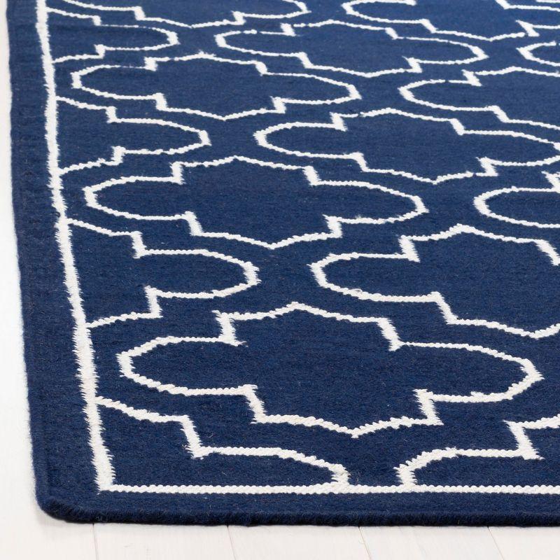 Handwoven Navy/Ivory Geometric Square Wool & Silk Rug, 7' x 7'