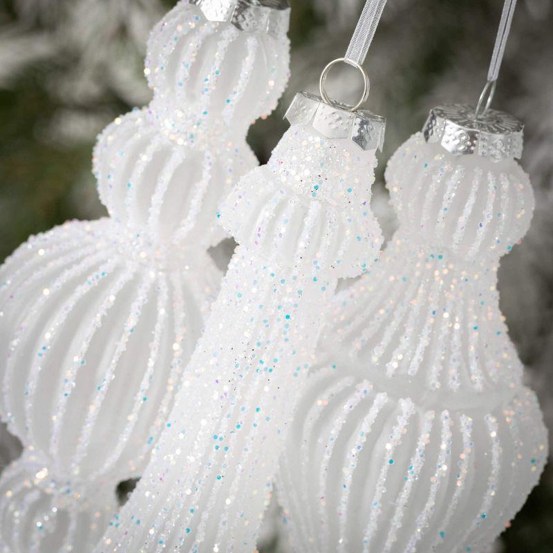 Opaque White Ribbed Glass Finial Ornaments Set of 3