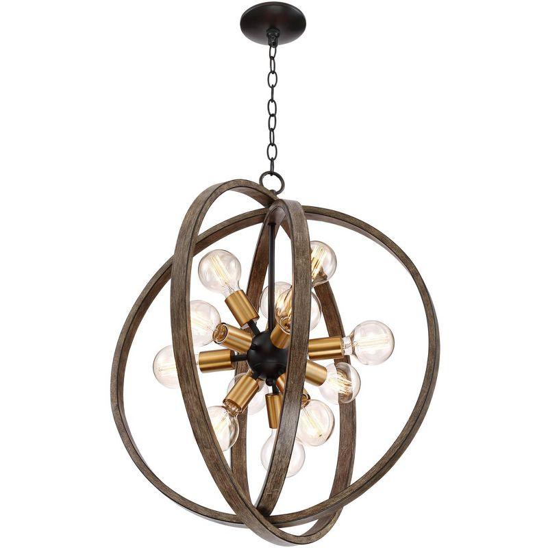 Possini Euro Design Stedman Wood Grain Orb Chandelier 25" Wide Modern 12-Light Fixture for Dining Room House Foyer Kitchen Island Entryway Bedroom