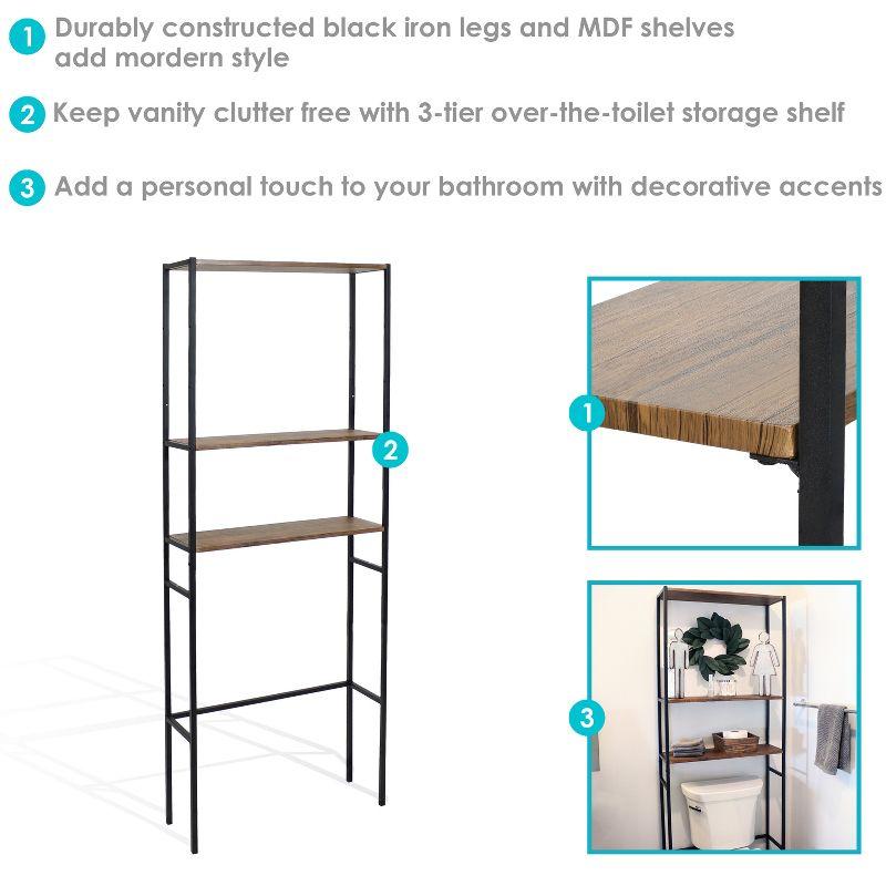 Sunnydaze 3 Shelf Iron and Veneer Over the Toilet Etagere Bathroom Storage Cabinet Space Saver