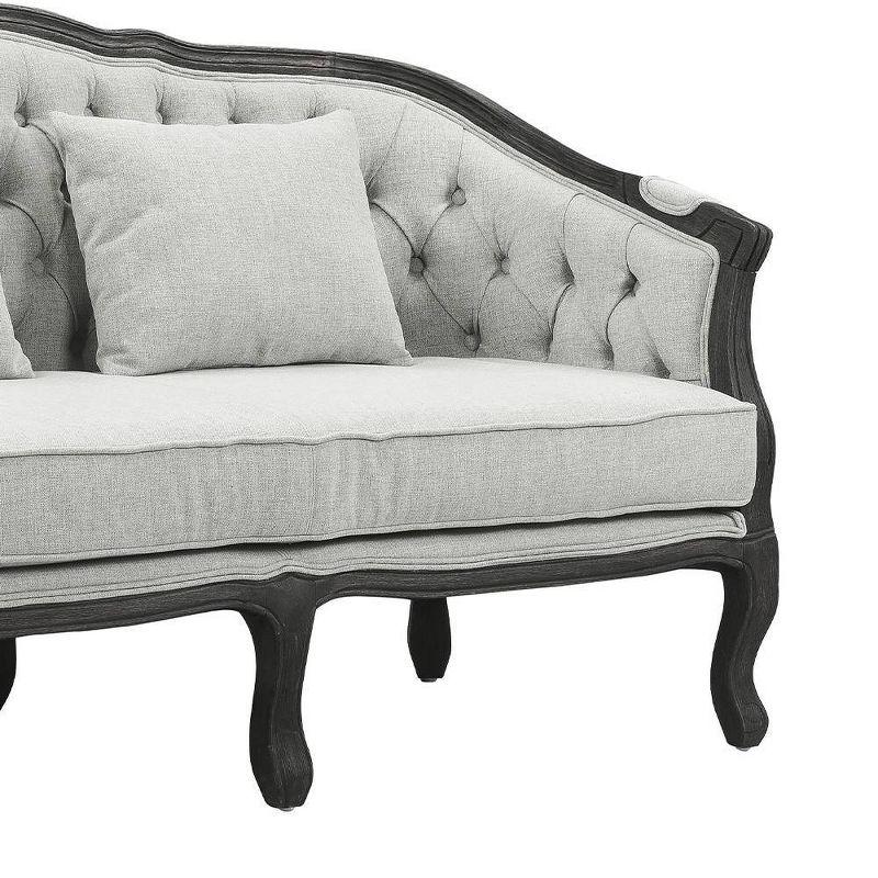 64" Samael Sofa Gray Linen, Dark Brown Finish, Carved Wood - Acme Furniture: Vintage French Design, No Assembly Required