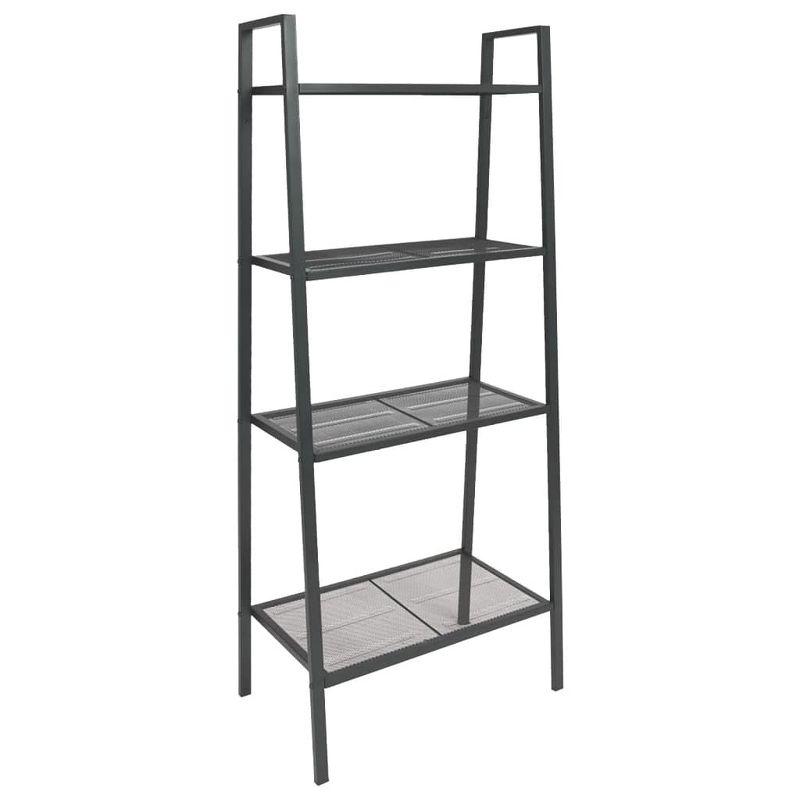 vidaXL Freestanding Ladder Bookcase with 4 Mesh Metal Shelves, Anthracite - Compact, Easy to Maintain