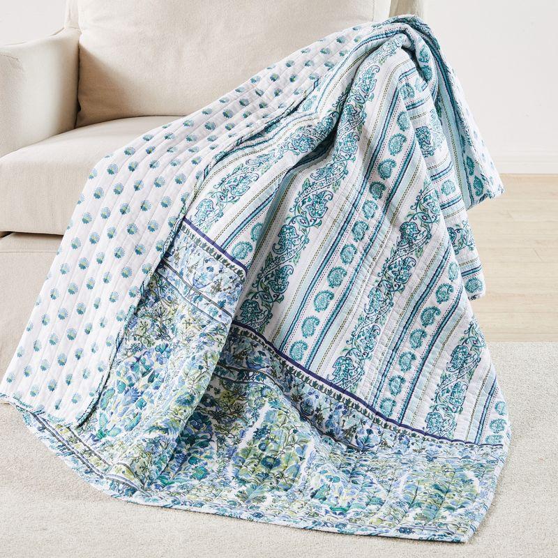 Yasmina Teal Blue Green Cotton Reversible Quilted Throw