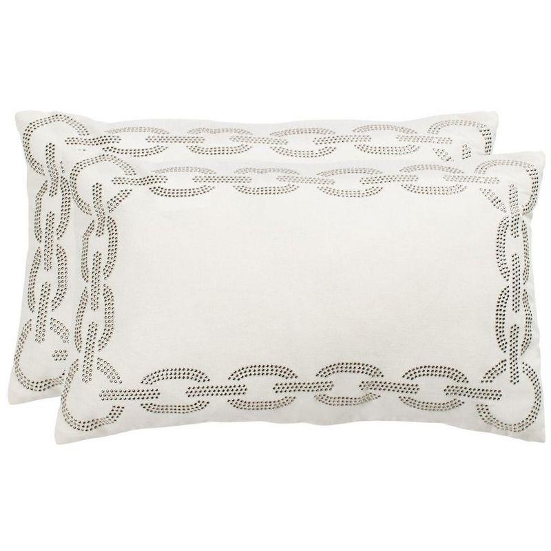 Set of 2 White Rectangular Embroidered Cotton Accent Pillows