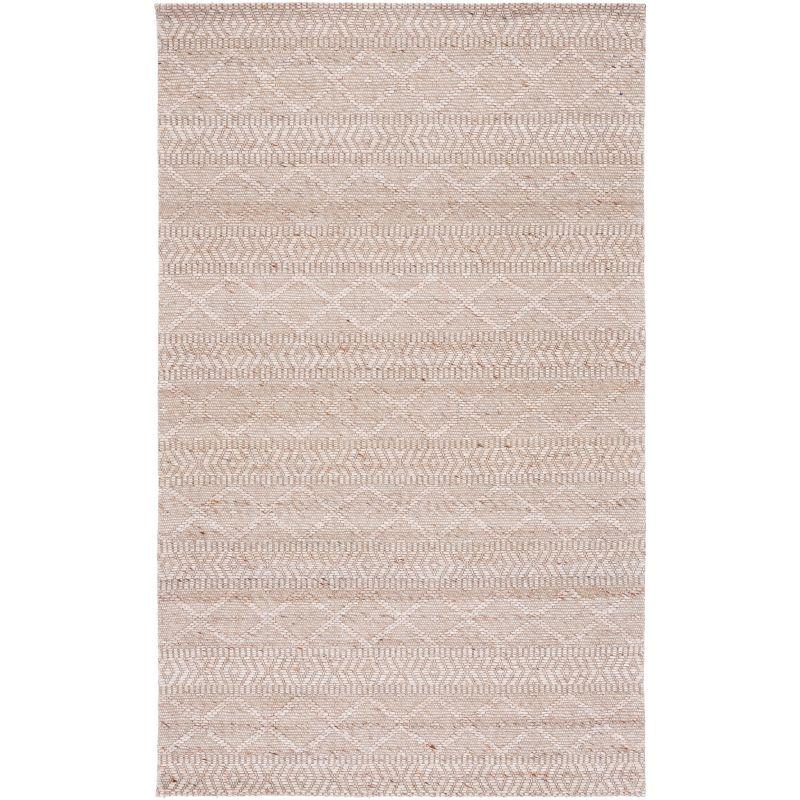 Natural Beige Geometric Wool Flat Woven Square Rug