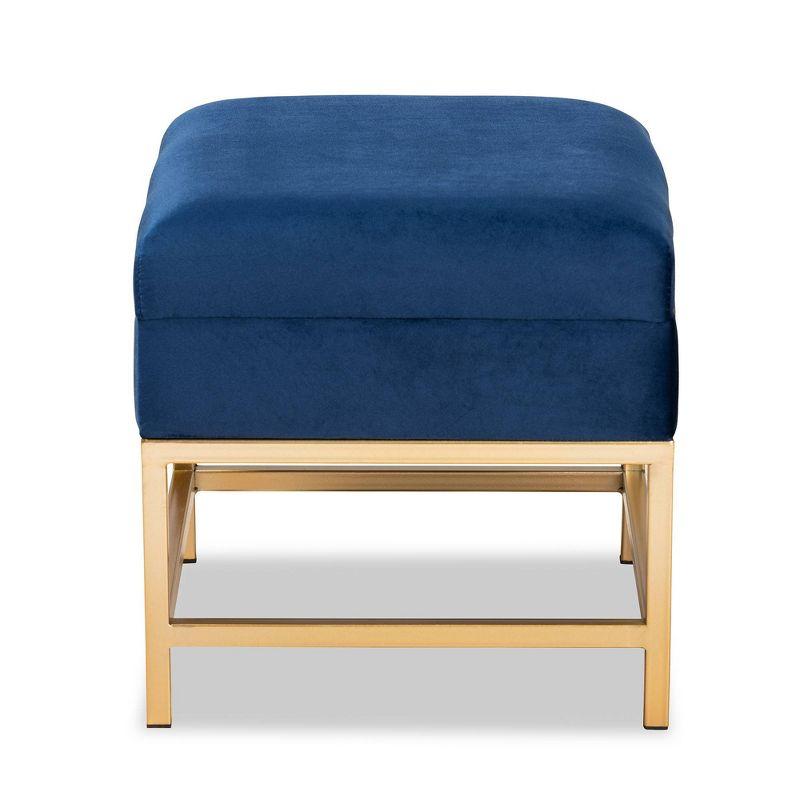 Baxton Studio Aliana Fabric and Metal Ottoman Navy Blue/Gold  Velvet Upholstered Bench, No Assembly Required