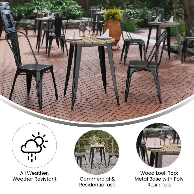 Flash Furniture Declan Commercial Grade Indoor/Outdoor Dining Table, 23.75" Round All Weather Brown Poly Resin Top with Black Steel Base