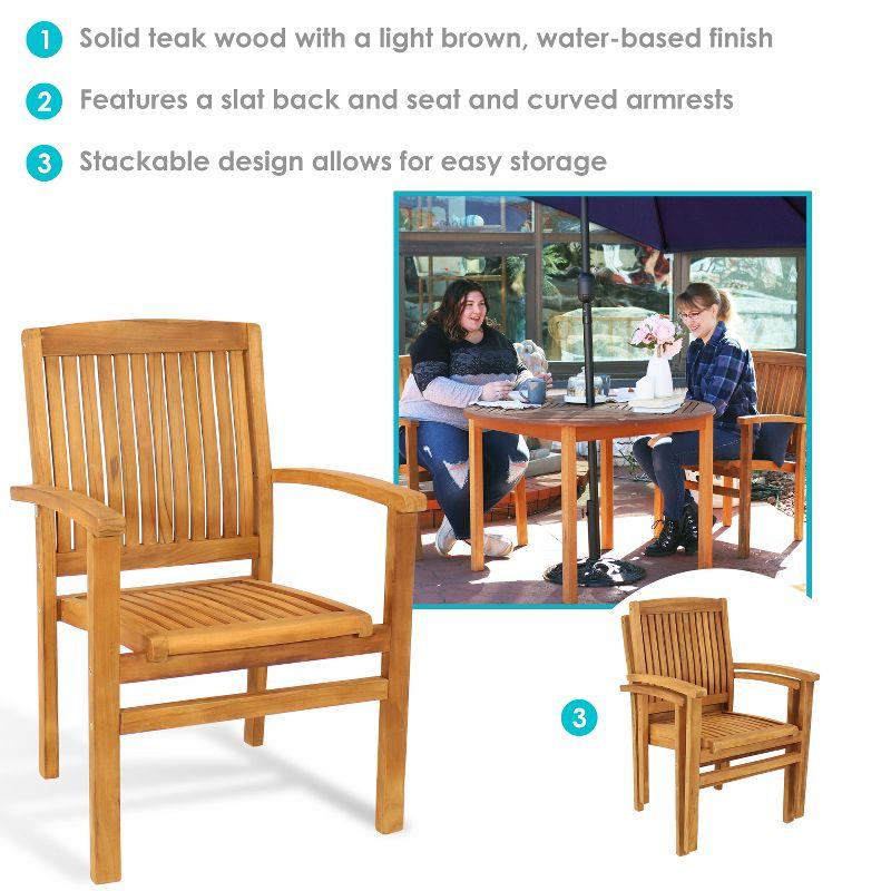 Red Barrel Studio® Datrion Teak Wood Outdoor Stacking Dining Armchair (Set of 2)