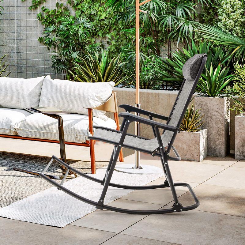 Costway Folding Zero Gravity Rocking Chair Rocker Outdoor Patio Headrest Grey