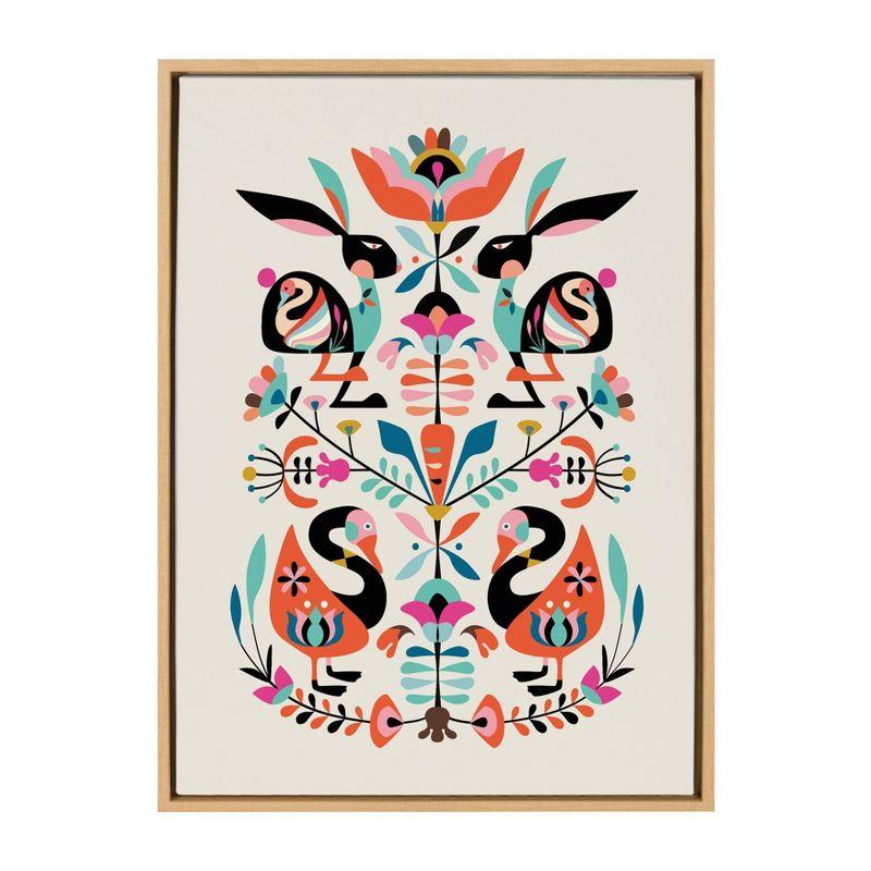 23" x 33" Sylvie Floral Bunny Framed Canvas Wall Art by Rachel Lee Natural - Kate and Laurel: Rachel Lee Design, Modern Decor