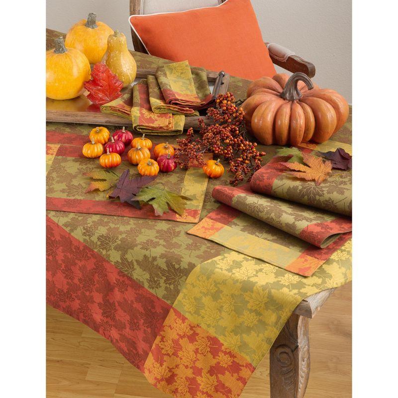 Autumn Leaves Design Cotton Table Runner with Trim Embellishment