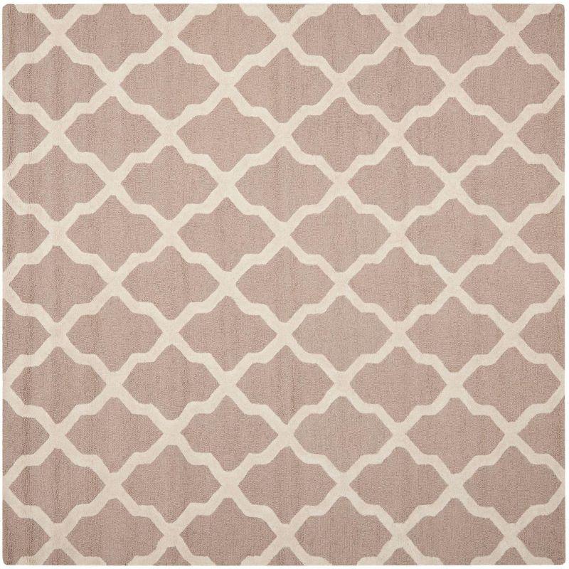 Beige and Ivory Hand-Tufted Wool Square Area Rug, 6' x 6'