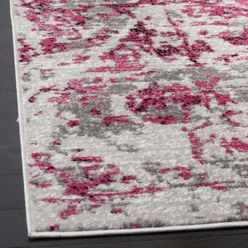 Elysian Abstract Pink and Ivory Square Synthetic Rug