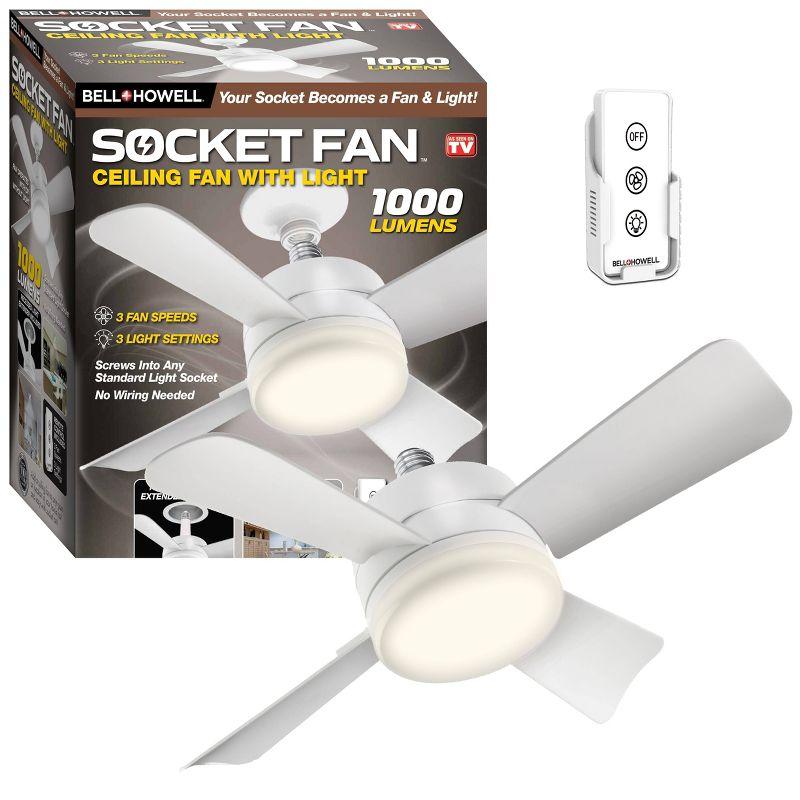 Bell + Howell Socket Fan, Ceiling Fan With 1000 Lumens Warm Light