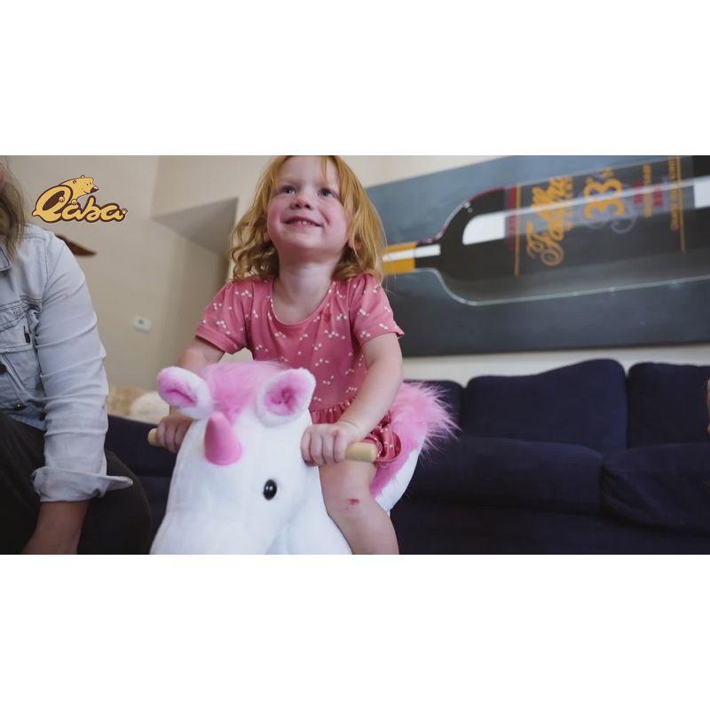 Qaba Kids Rocking Horse, Wooden Plush Ride-On Unicorn Chair Toy with Lullby Song for 18-36 months children