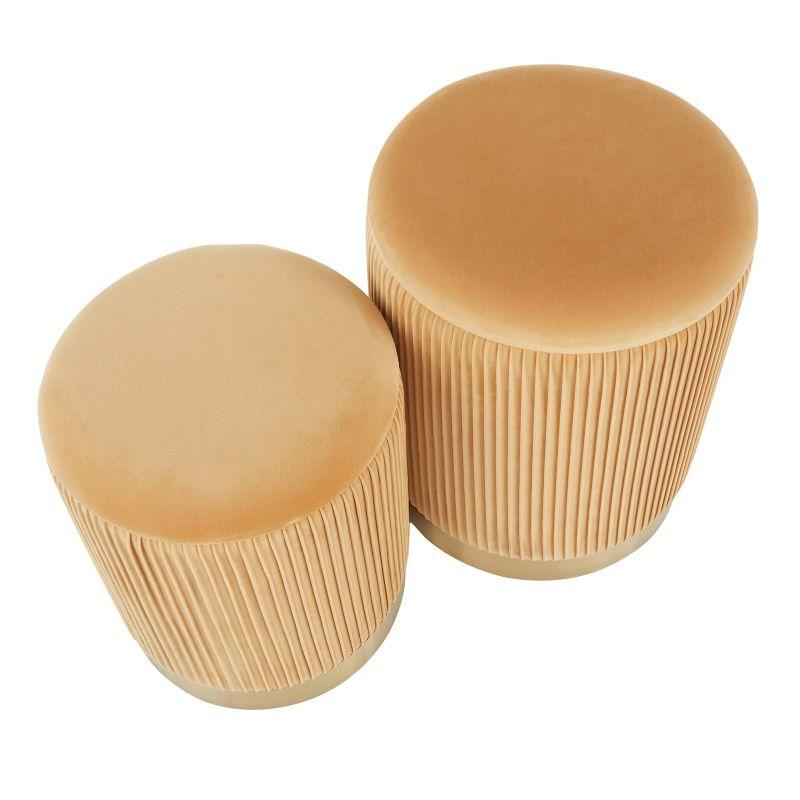 Marla Contemporary Nesting Pleated Ottoman Set Gold/Orange Velvet - LumiSource: Chic Design, Space-Saving, Metal Base