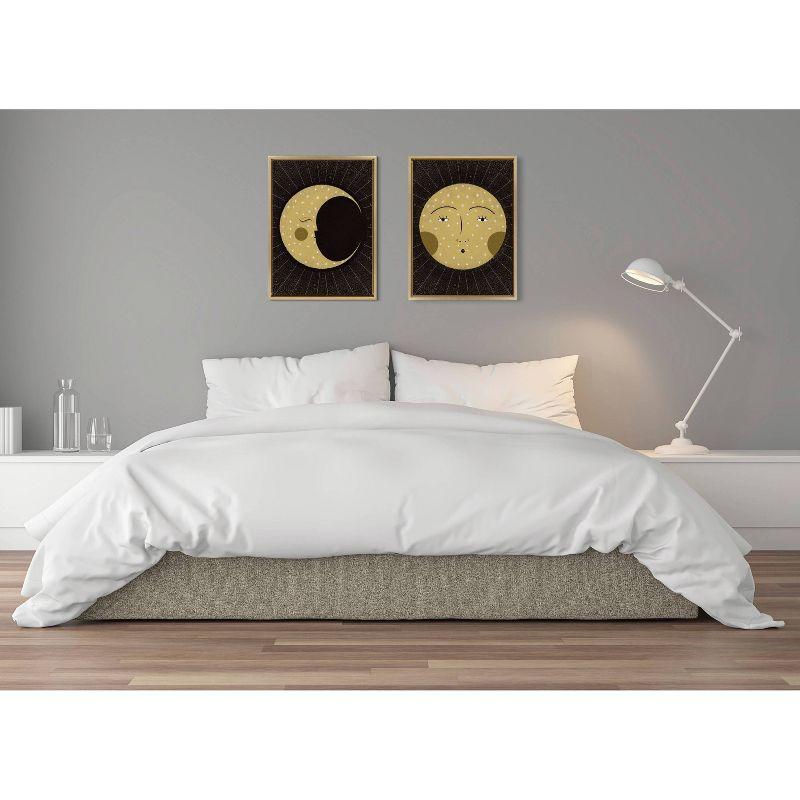 Kate & Laurel All Things Decor (Set of 2) 18" x 24" Sylvie Moon Print and Sun Print Framed Canvas Set Gold : Astronomical Theme