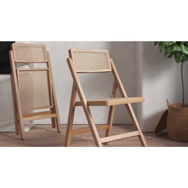 Natural Wood and Cane Folding Side Chair Set