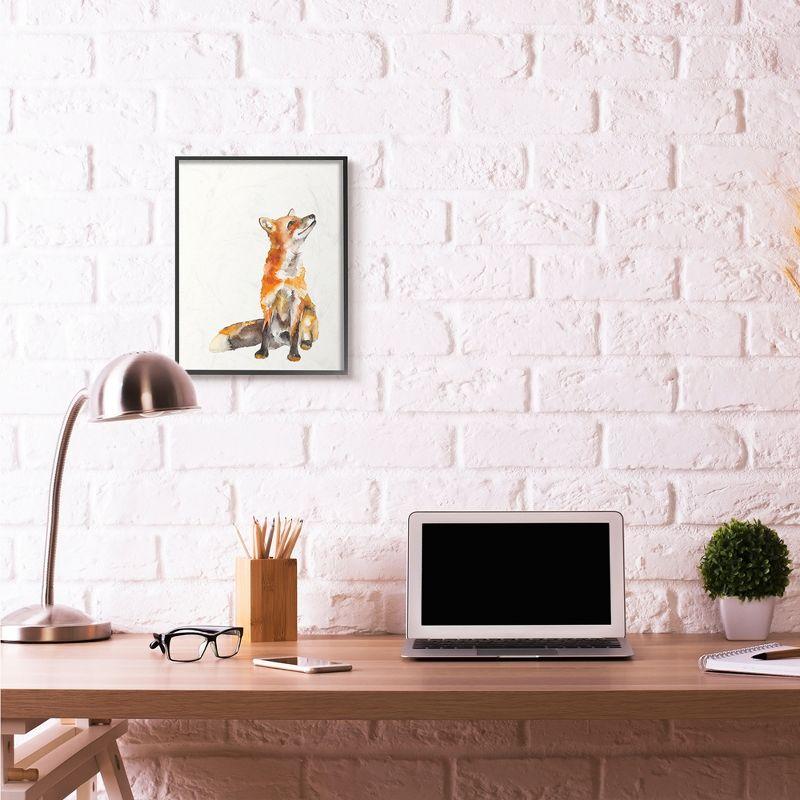 Curious Fox Watercolor Animal Canvas Print in Black Frame