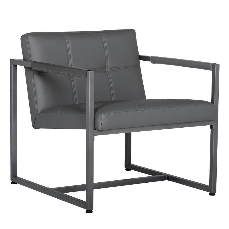 Gray Leather and Metal Mid-Century Modern Accent Chair