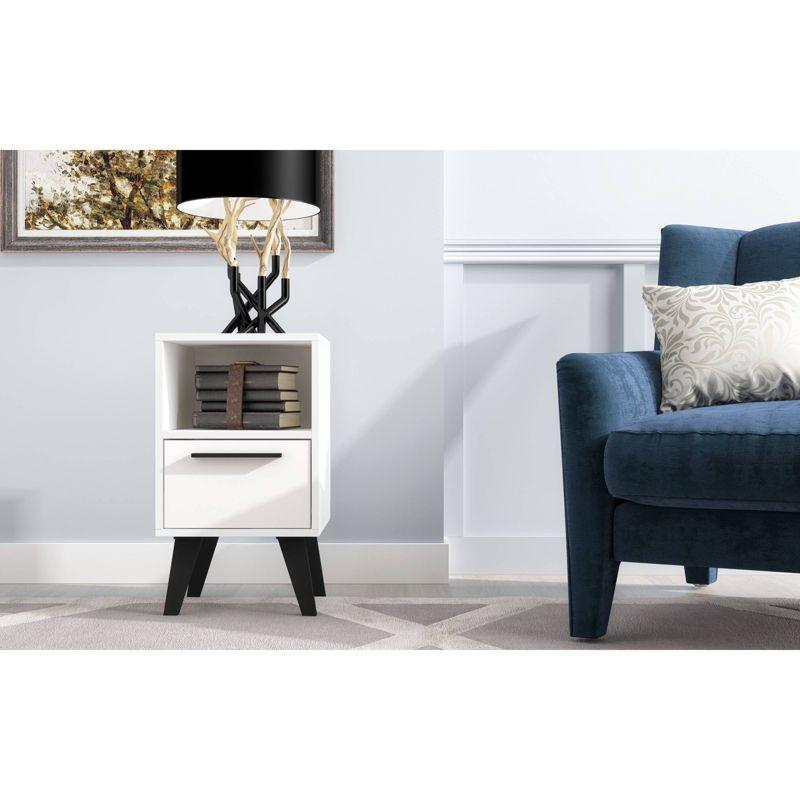 Amsterdam Nightstand 1.0 White - Manhattan Comfort: Mid-Century Modern Design, Open Shelf, Concealed Storage