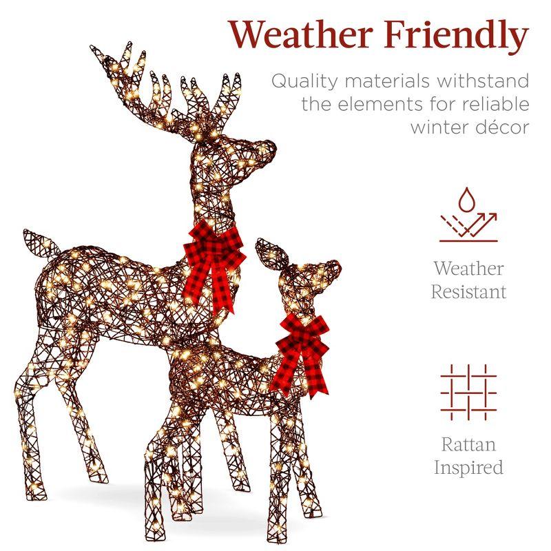 Best Choice Products 3-Piece Rattan Deer Set, Lighted Christmas Outdoor Decoration w/ 360 Lights, Stakes - Rattan