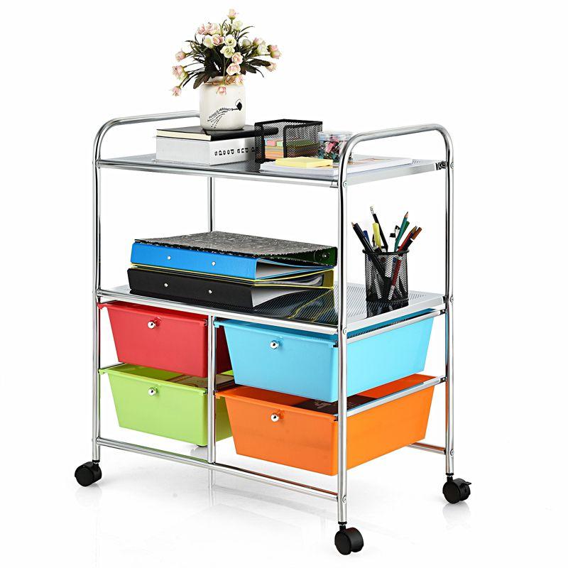 Tangkula 4-Drawer Rolling Storage Cart Metal Rack Organizer Shelf with Wheels Multicolor