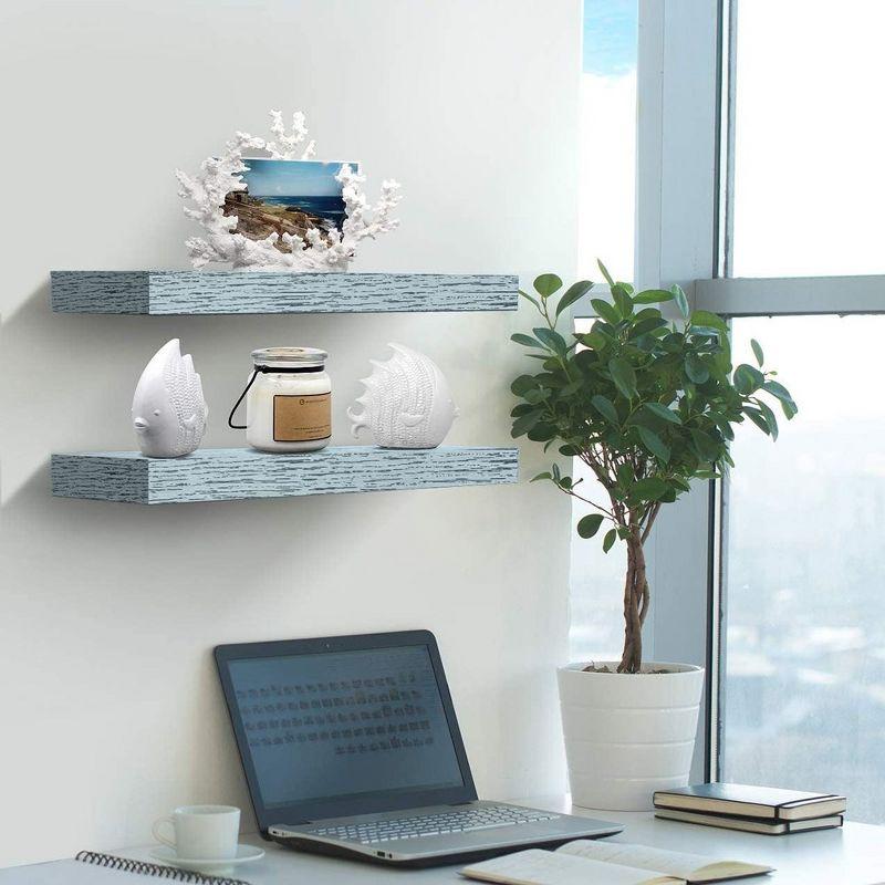 2 Pack 16 Inch Sorbus Coastal Rectangle Floating Shelves - for Home Décor to Display Trophies, Books, Frames, and more (Rustic Blue)