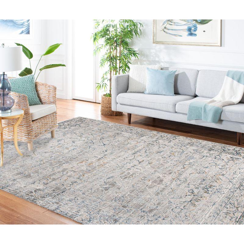 Hand-Knotted Gray Wool and Synthetic Floral Area Rug