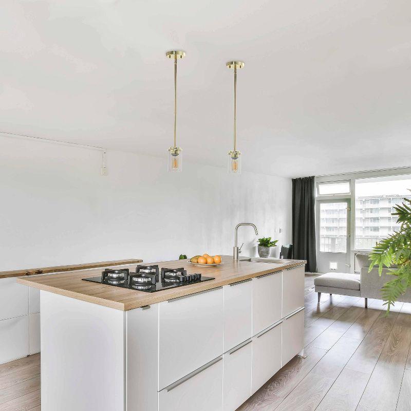 1-Light 5.75" Minimalist Industrial Farmhouse Adjustable Hanging Clear Cylinder Glass Pendant Gold - Lalia Home: UL Listed, Metal Body
