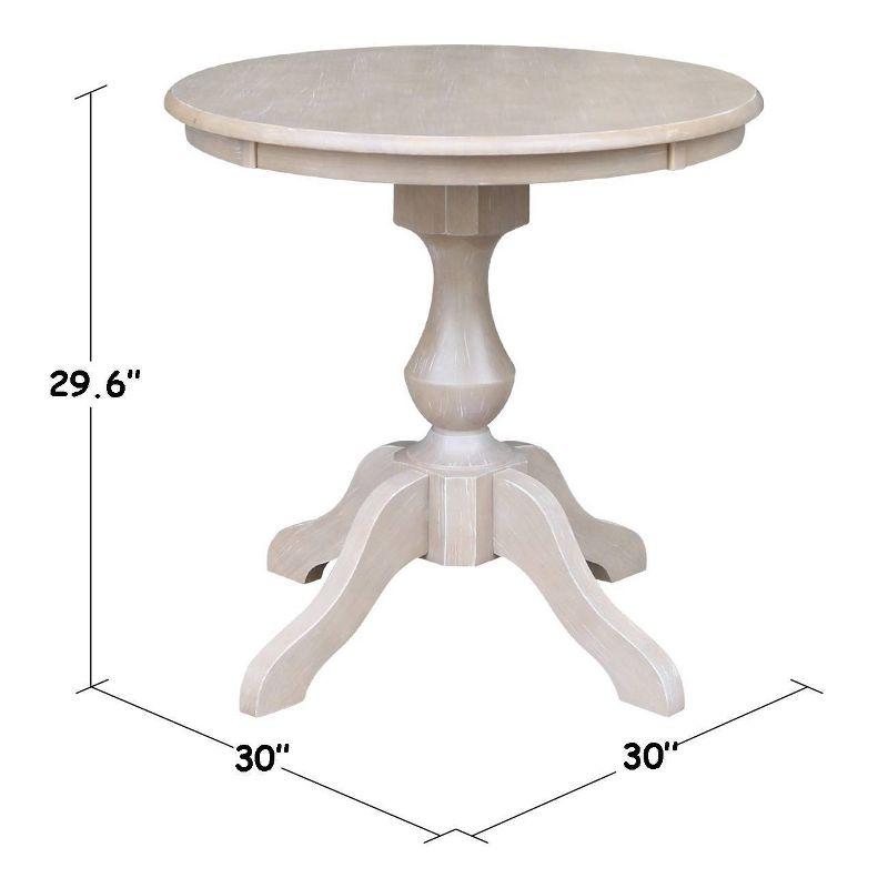 3pc Solid Wood 30"x30" Round Pedestal Dining Table and 2 Cafe Chairs Washed Gray Taupe - International Concepts