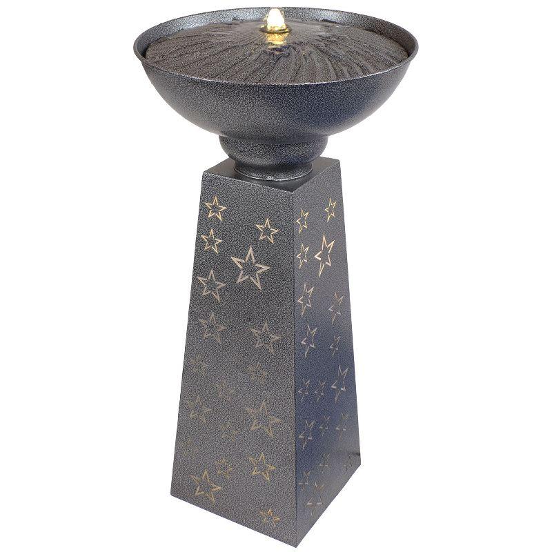 Starry Sky Black Galvanized Iron Bird Bath Fountain with LED Lights