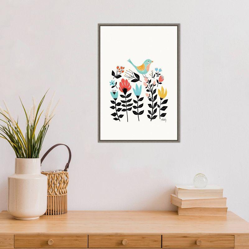 16" x 23" Folk Art Garden by Annie Bailey Art Framed Canvas Wall Art - Amanti Art: Modern Lithograph, Sawtooth Back Mounted