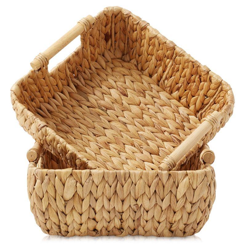 Casafield Water Hyacinth Oval Storage Basket Sets with Wooden Handles, Woven Nesting Bin Organizers