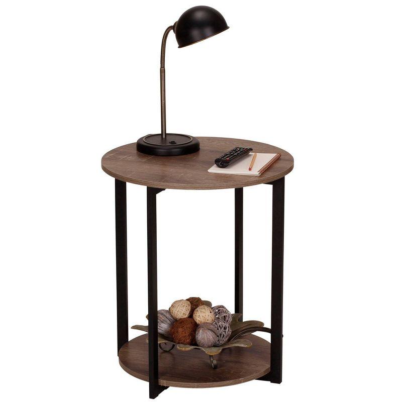 Household Essentials Jamestown Round End Table Ashwood: Modern Minimalist, Iron Frame, Particle Board