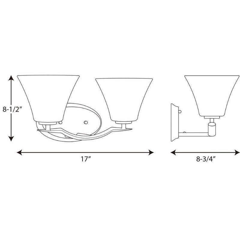 Progress Lighting Bravo Collection 2-Light Bath Wall Light in Brushed Nickel with Etched Glass Shades