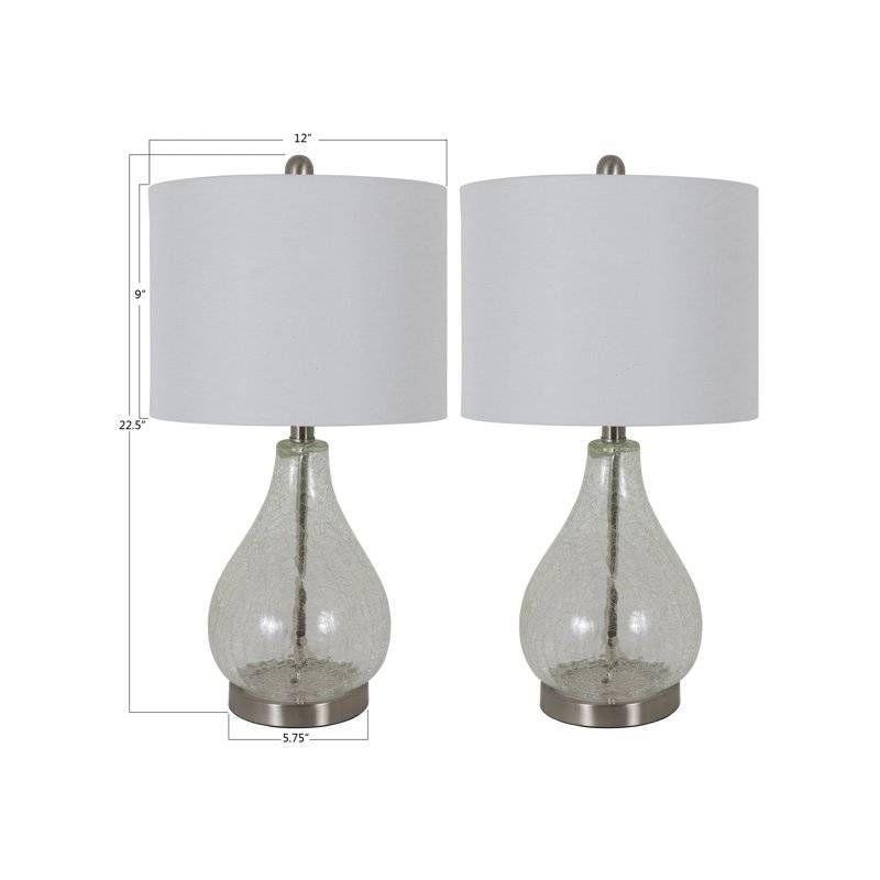 Decor Therapy (Set of 2) Crackled Teardrop Table Lamps: Modern Desk Lamp, 3-Way Switch, Linen Shade, UL Listed