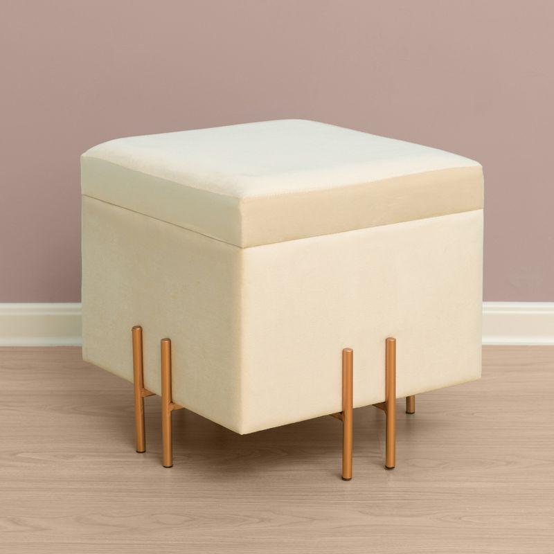 Fabulaxe Square Velvet Storage Ottoman with Gold Legs